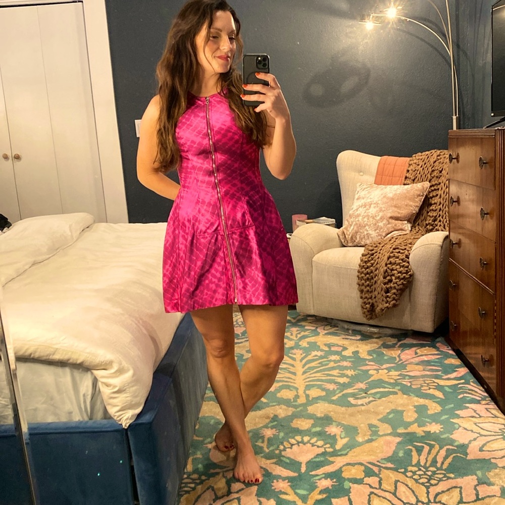 Alexis fuschia print mini dress. S